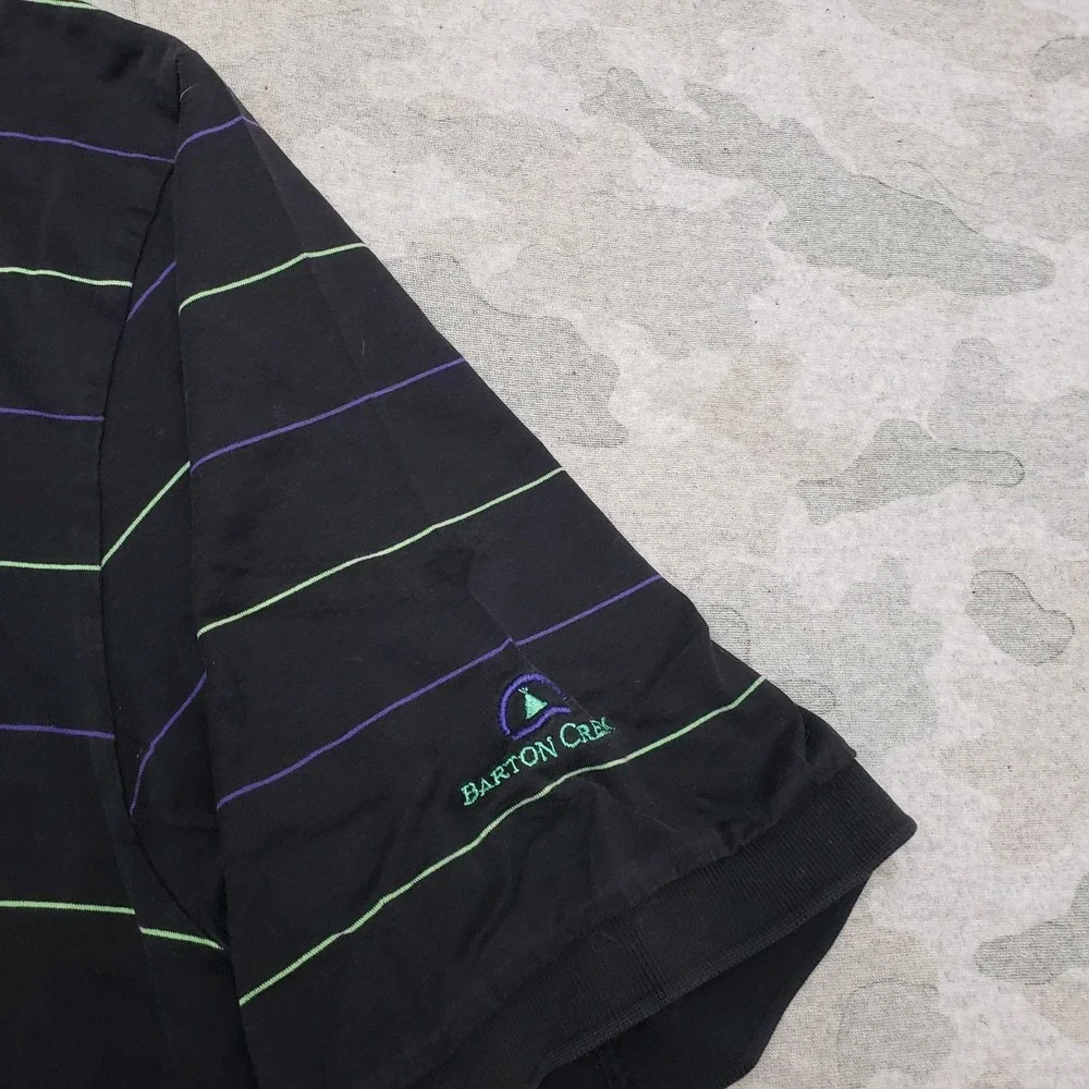 VTG Polo Golf Ralph Lauren Polo Shirt Mens XL Black Short Sleeve Striped Branded